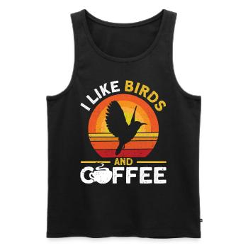 J’aime les oiseaux et le café - Débardeur bio Premium Homme - noir - Devant - Michal (187cm)