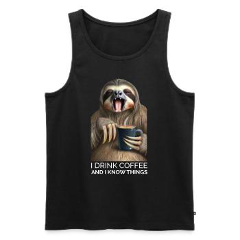 Faultier Kaffee Spruch - Männer Premium Bio Tank Top - Schwarz - Vorne - Michal (187cm)