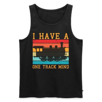 Slogan du train - J’ai un à voie unique - Débardeur bio Premium Homme - noir - Devant - AI Model Male 178 light (178cm)