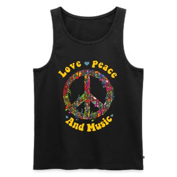 Hippie Peace Groovy Flowerpower Boho Woodstock - Débardeur bio Premium Homme - noir - Devant - AI Model Male 178 light (178cm)