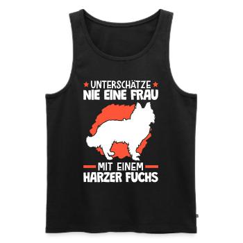 Unterschätze nie eine Frau mit Harzer Fuchs - Männer Premium Bio Tank Top - Schwarz - Vorne - Michal (187cm)