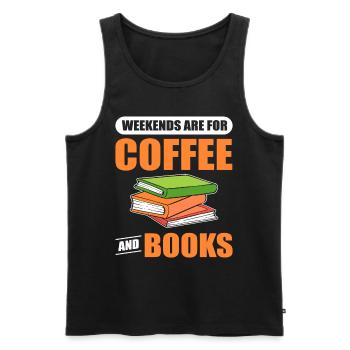 Les week-ends sont pour le café et les livres Amoureux du livre - Débardeur bio Premium Homme - noir - Devant - AI Model Male 178 light (178cm)
