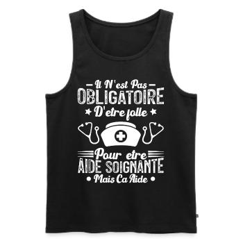 Folle et aide-soignante Humour Aide-soignante - Débardeur bio Premium Homme - noir - Devant - AI Model Male 178 light (178cm)