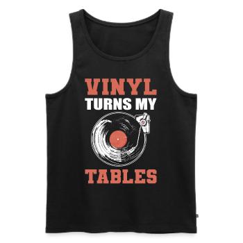 Le vinyle renverse mes tables Collectionneur de disques vinyles - Débardeur bio Premium Homme - noir - Devant - AI Model Male 178 light (178cm)