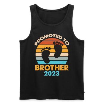 Promoted To Brother 2023 Retro Sunset - Men's Premium Organic Tank Top - black - Front - Michal (187cm)