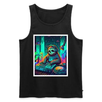Sloth Morning Grouch DJ Music Retro Neon House - Men's Premium Organic Tank Top - black - Front - Michal (187cm)