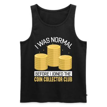 Collectionneur de pièces Numismatique Pièces rares Coin Lover - Débardeur bio Premium Homme - noir - Devant - Michal (187cm)