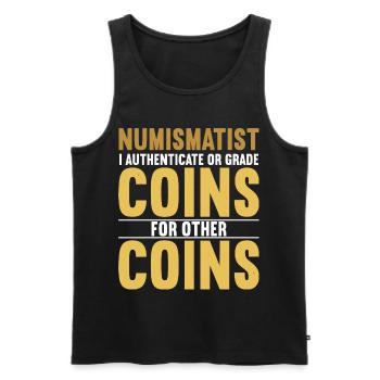 Collectionneur de pièces Numismatique Pièces rares Coin Lover - Débardeur bio Premium Homme - noir - Devant - Michal (187cm)