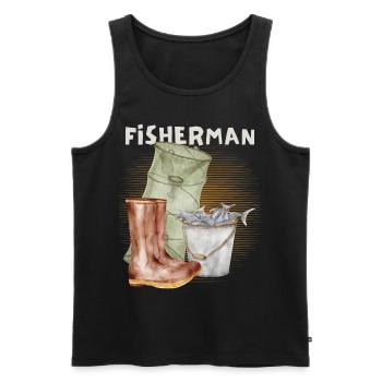 Fisch, Angler, Reuse, Vintage-Fischer Angeln - Männer Premium Bio Tank Top - Schwarz - Vorne - AI Model Male 178 light (178cm)