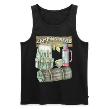 Camping, camping nerd, backpack, funny saying - Men's Premium Organic Tank Top - black - Front - AI Model Male 178 light (178cm)
