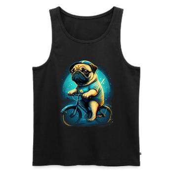 Süßer Hund Mops Bulldogge Fahrrad Fahrerin Fahrer - Männer Premium Bio Tank Top - Schwarz - Vorne - AI Model Male 178 light (178cm)