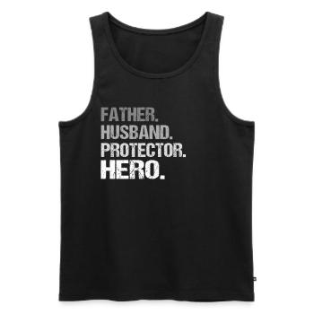 Father Husband Protector Hero - Männer Premium Bio Tank Top - Schwarz - Vorne - Michal (187cm)
