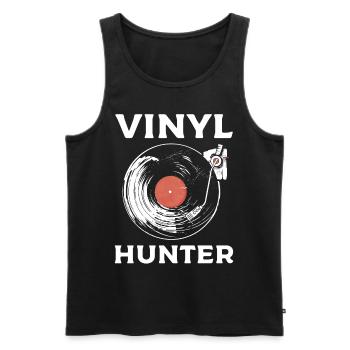 Collectionneur de disques vinyles Vinyl Hunter - Débardeur bio Premium Homme - noir - Devant - AI Model Male 178 light (178cm)