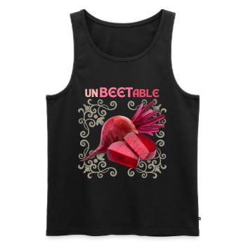 Rote Beete, lustiger Spruch, Unbeetable - Männer Premium Bio Tank Top - Schwarz - Vorne - AI Model Male 178 light (178cm)