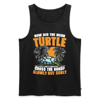HOW DID THE MEAN TURTLE CROSS THE ROAD SLOWLY BUT - Männer Premium Bio Tank Top - Schwarz - Vorne - AI Model Male 178 light (178cm)