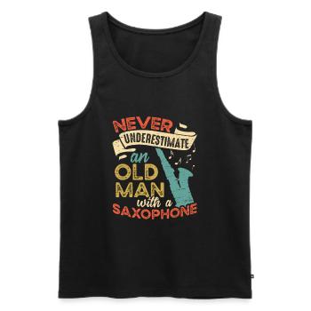 Old man with a saxophone jazz musician - Men's Premium Organic Tank Top - black - Front - Michal (187cm)