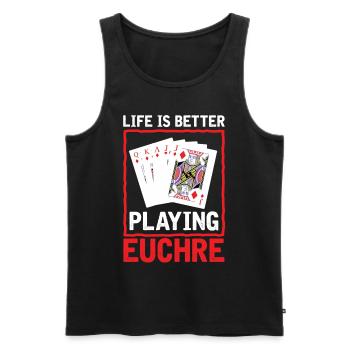 La vie mieux jouer Euchre - Carte de joueur Euchre - Débardeur bio Premium Homme - noir - Devant - Michal (187cm)