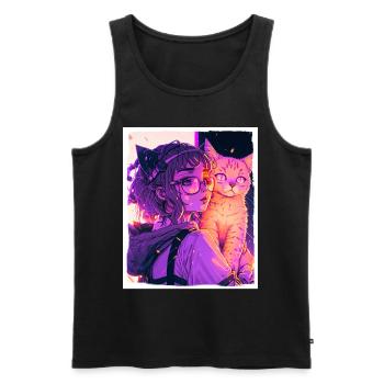 Anime Girl Katze Kätzchen Manga Ink Blume Neon - Männer Premium Bio Tank Top - Schwarz - Vorne - Michal (187cm)
