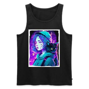 Anime Girl Katze Kätzchen Manga Ink Blume Neon - Männer Premium Bio Tank Top - Schwarz - Vorne - Michal (187cm)