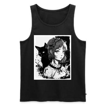 Anime Girl Katze Kätzchen Manga Ink Blume Neon - Männer Premium Bio Tank Top - Schwarz - Vorne - Michal (187cm)