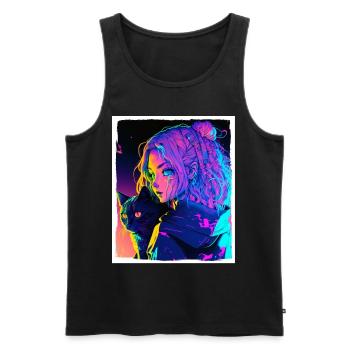Anime Girl Katze Kätzchen Manga Ink Blume Neon - Männer Premium Bio Tank Top - Schwarz - Vorne - AI Model Male 178 light (178cm)