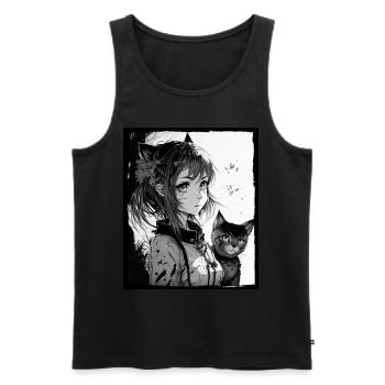 Anime Girl Katze Kätzchen Manga Ink Blume Neon - Männer Premium Bio Tank Top - Schwarz - Vorne - Michal (187cm)