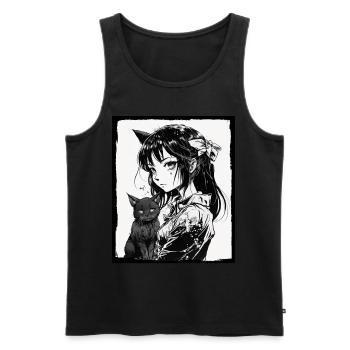 Anime Girl Katze Kätzchen Manga Ink Blume Neon - Männer Premium Bio Tank Top - Schwarz - Vorne - Michal (187cm)