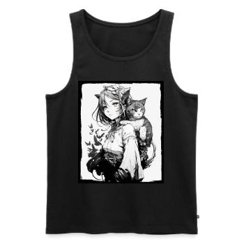Anime Girl Katze Kätzchen Manga Ink Blume Neon - Männer Premium Bio Tank Top - Schwarz - Vorne - Michal (187cm)