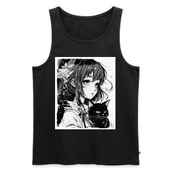 Anime Girl Katze Kätzchen Manga Ink Blume Neon - Männer Premium Bio Tank Top - Schwarz - Vorne - Michal (187cm)
