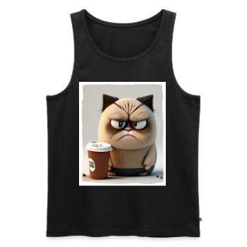 Cat Kitten Coffee Cup Morning Grouch Cocoa - Men's Premium Organic Tank Top - black - Front - AI Model Male 178 light (178cm)