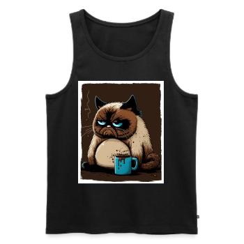 Cat Kitten Coffee Cup Morning Grouch Cocoa - Débardeur bio Premium Homme - noir - Devant - Michal (187cm)