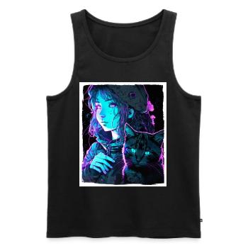 Anime Girl Katze Kätzchen Manga Ink Blume Neon - Männer Premium Bio Tank Top - Schwarz - Vorne - Michal (187cm)