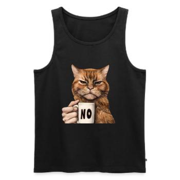 Grumpy funny cat with coffee cup says no - Men's Premium Organic Tank Top - black - Front - Michal (187cm)