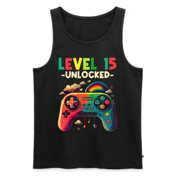 Level 15 Years Gaming 15 15 Birthday - Men's Premium Organic Tank Top - black - Front - AI Model Male 178 light (178cm)