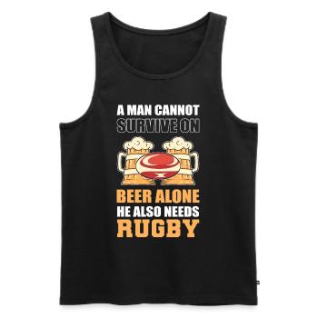 Un homme ne peut pas survivre uniquement avec de la bière, il a aussi besoin - Débardeur bio Premium Homme - noir - Devant - AI Model Male 178 light (178cm)