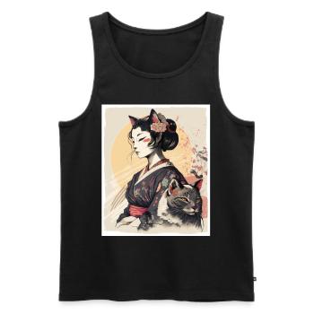 Japan Cherry Blossom Cat Japanese Geisha Abstract - Men's Premium Organic Tank Top - black - Front - Michal (187cm)