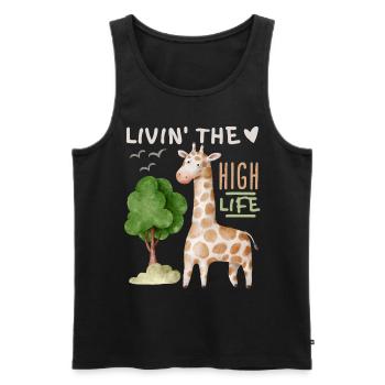Girafe comique drôle disant Livin'-the-High-Life - Débardeur bio Premium Homme - noir - Devant - Michal (187cm)