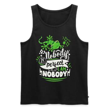 Funny saying with lizard, Nobody-is-Perfect - Men's Premium Organic Tank Top - black - Front - AI Model Male 178 light (178cm)