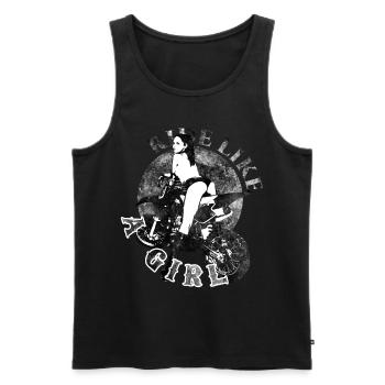 ride a girl motorcycle ride fast motorcycle tours - Men's Premium Organic Tank Top - black - Front - AI Model Male 178 light (178cm)