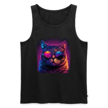 Amoureux des chats Cool Cat Design Cat Mama - Débardeur bio Premium Homme - noir - Devant - AI Model Male 178 light (178cm)