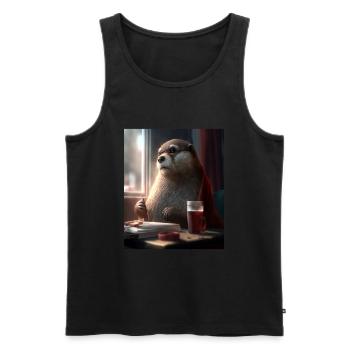 Otter Lovers Nerd Otter Drinking Coffee - Männer Premium Bio Tank Top - Schwarz - Vorne - AI Model Male 178 light (178cm)