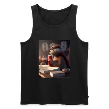 Otter Lovers Nerd Otter Drinking Coffee - Männer Premium Bio Tank Top - Schwarz - Vorne - AI Model Male 178 light (178cm)