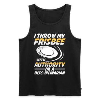 I Throw my Frisbee With Authority Disc-Iplinarian - Männer Premium Bio Tank Top - Schwarz - Vorne - AI Model Male 178 light (178cm)