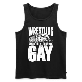 Wrestling It Only Looks Gay - Männer Premium Bio Tank Top - Schwarz - Vorne - AI Model Male 178 light (178cm)