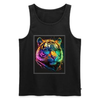 Bengal Tiger Cat Boss Chef Big Cat Neon - Men's Premium Organic Tank Top - black - Front - Michal (187cm)