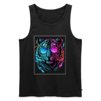 Bengal Tiger Cat Boss Chef Big Cat Neon - Débardeur bio Premium Homme - noir - Devant - Michal (187cm)