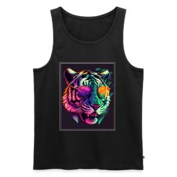 Bengal Tiger Cat Polygon Big Cat Neon - Men's Premium Organic Tank Top - black - Front - Michal (187cm)