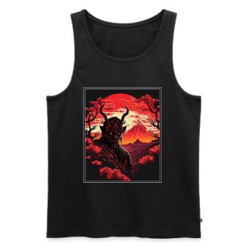 Japon Démon Japonais Cerisier Fleur Montagnes Rétro - Débardeur bio Premium Homme - noir - Devant - Michal (187cm)