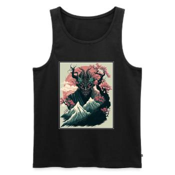 Japon Démon Japonais Cerisier Fleur Montagnes Rétro - Débardeur bio Premium Homme - noir - Devant - Michal (187cm)