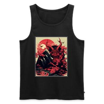Japon Démon Japonais Cerisier Fleur Montagnes Rétro - Débardeur bio Premium Homme - noir - Devant - Michal (187cm)